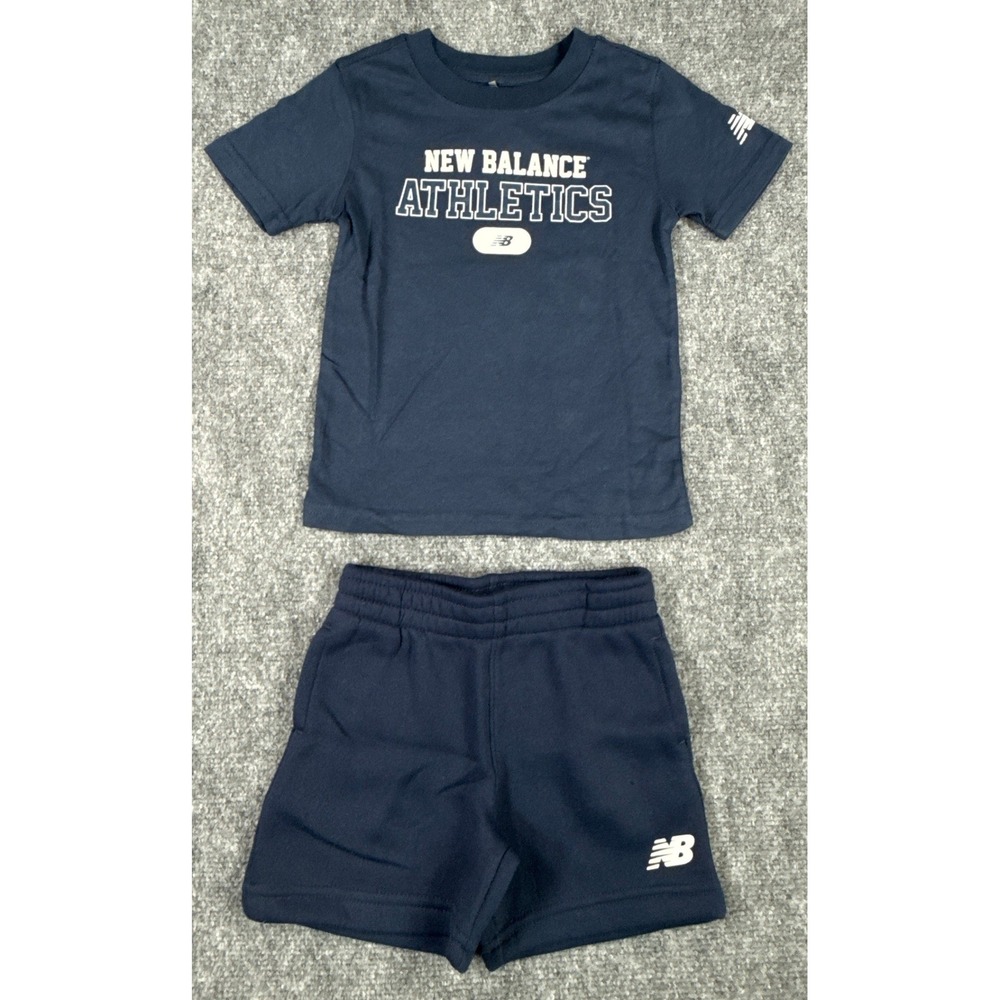 New Balance Athletics Kids 3T 2PC Short Set Navy Blue Tee and Shorts NWT